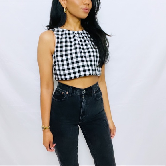 Majorelle | Black and White Gingham Checkered Cropped Top - Picture 7 of 15